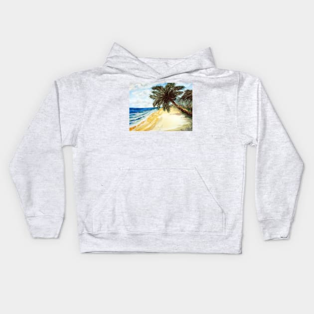 Beach with Palm Trees Kids Hoodie by ZeichenbloQ